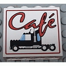 Part 4215bpx15 White Panel 1 x 4 x 3 with Red Café (Cafe) and Black Semi-Truck Pattern (Yellowish) 